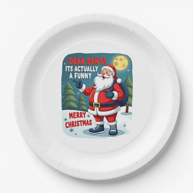 Dear santa its actually a funny storychristmas dog pappteller (Vorderseite)