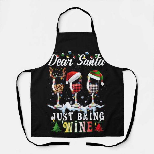 Dear Santa Just Bring Wine Christmas Pajama Costum Schürze (Vorderseite)