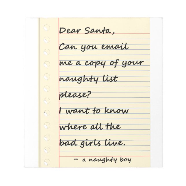 DEAR SANTA LETTER von einem frechen Jungen Notizblock (Vorderseite)