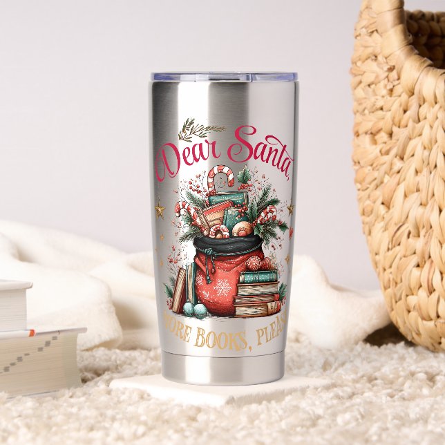 Dear Santa, More Books Please  Thermobecher (Wohnzimmer (gedreht))