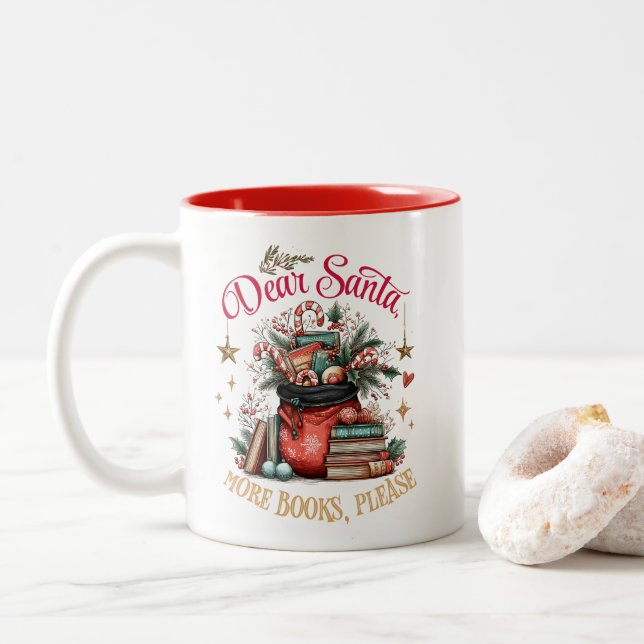 Dear Santa, More Books Please  Zweifarbige Tasse (Mit Donut)