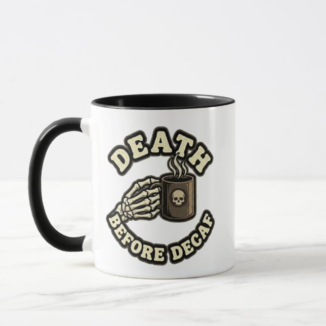 Death Before Decaf | Funny Retro Skull & Coffee  Tasse (Links)