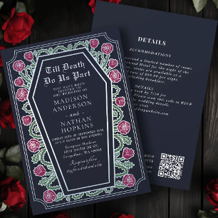 Death Do us Part Rose Blue Gothic Wedding QR Code Einladung