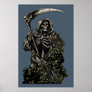 Death - Evil Skeleton Grim Reaper with Scythe Poster