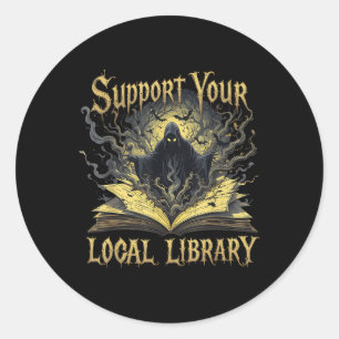 Death Gothic Support Your Local Library Liebt Boo Runder Aufkleber