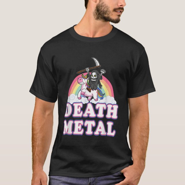 Death Metal Funny Rainbow Grim Sensenmann Unicorn  T-Shirt (Vorderseite)