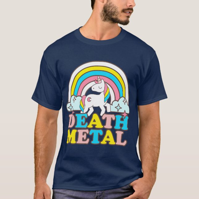 Death Metal Funny Rainbow Unicorn Novelty T-Shirt (Vorderseite)