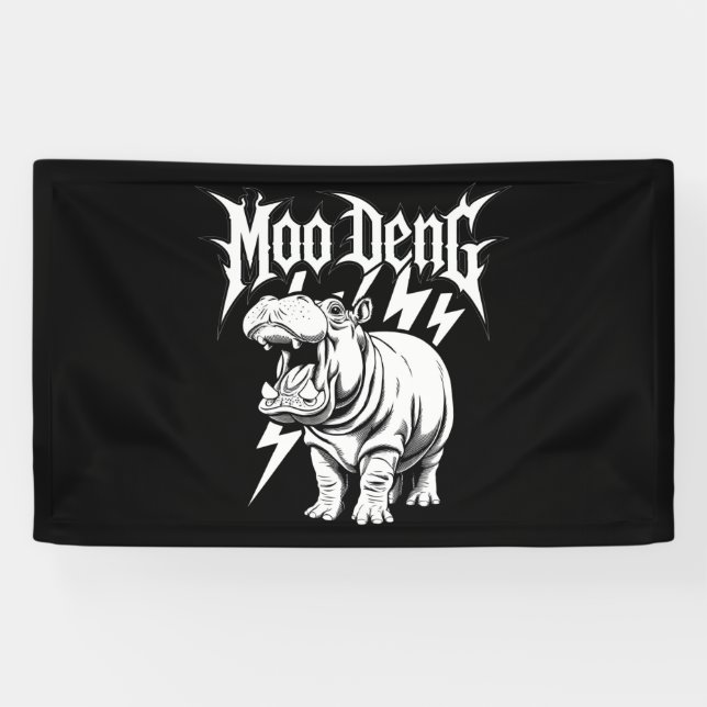 Death Metal Niedlich Baby Hippo Moo Deng Hippopota Banner (Horizontal)