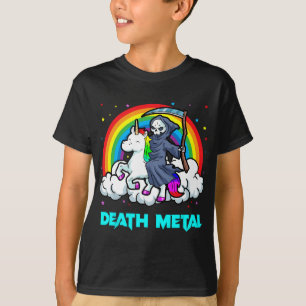 Death Metal Unicorn Rainbow Grim Sensenmann Heavy  T-Shirt