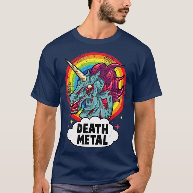 Death Metal Unicorn Rainbow Rocker Emo Zombie T-Shirt (Vorderseite)