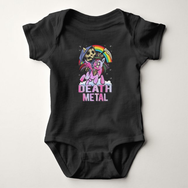 Death Metal Unicorn Sensenmann Rainbow Baby Strampler (Vorderseite)