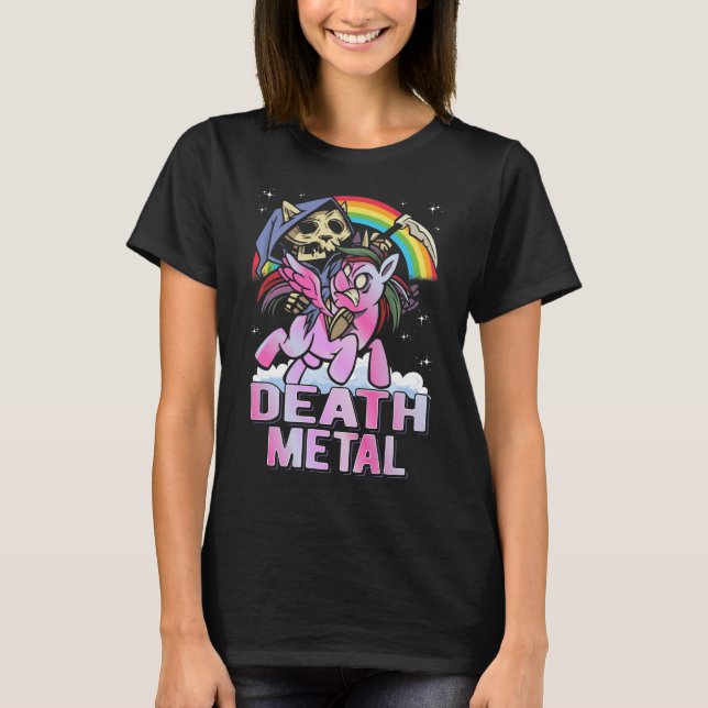 Death Metal Unicorn Sensenmann Rainbow T-Shirt (Vorderseite)