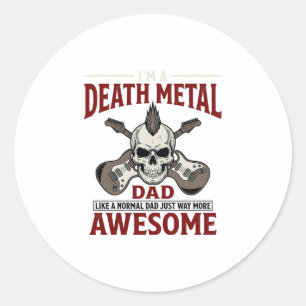 Death Metal Vater Totenkopf Gitarre Vintage-Shirt- Runder Aufkleber
