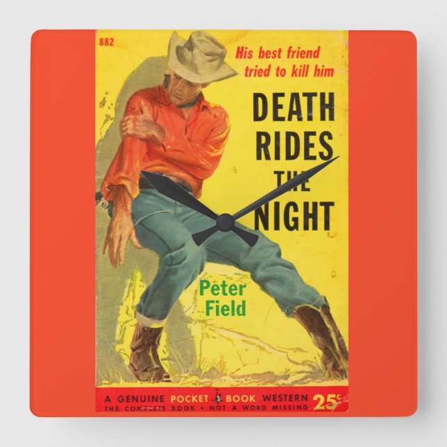 Death Rides The Night Western Buchcover Quadratische Wanduhr (Vorderseite)