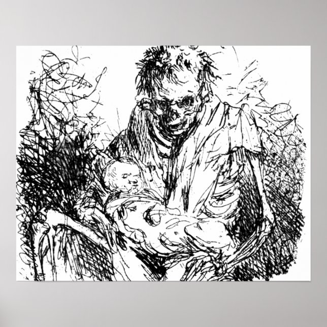 Death Skeleton Writing list Macabre Horror Art Poster (Vorne)