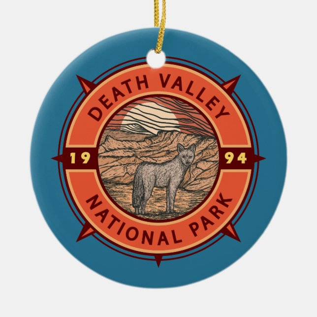 Death Valley National Park Coyote Retro Compass Keramik Ornament (Vorne)