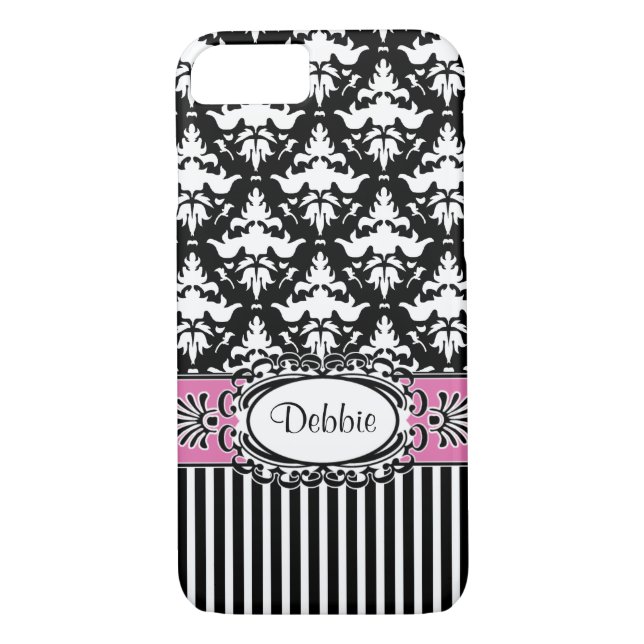Debbie tut Paris-Retro rosa und schwarzen Damast Case-Mate iPhone Hülle (Rückseite)