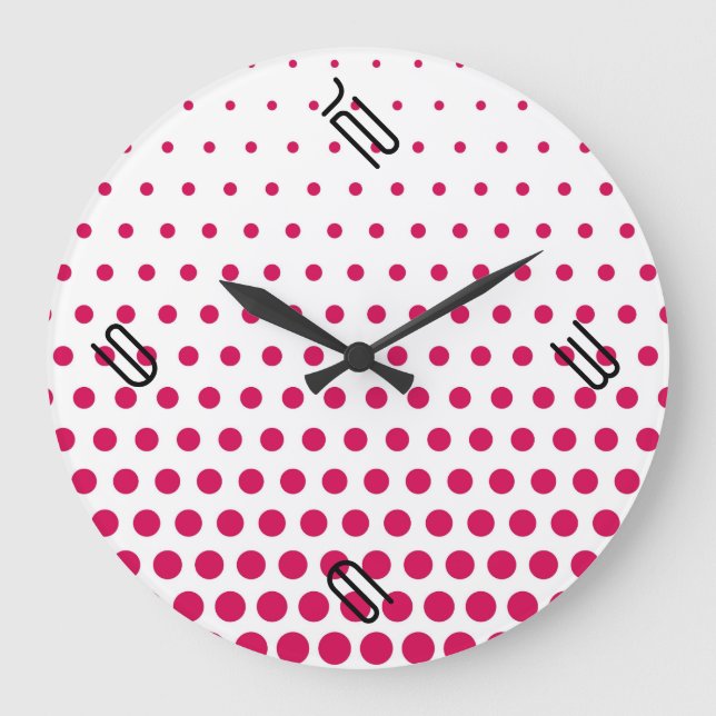 Debian Red Polka Dot Modern White Große Wanduhr (Vorderseite)