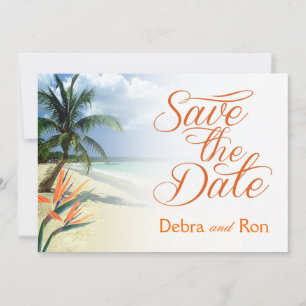 Debra Emerald Waters Beach Save the Date Papaya
