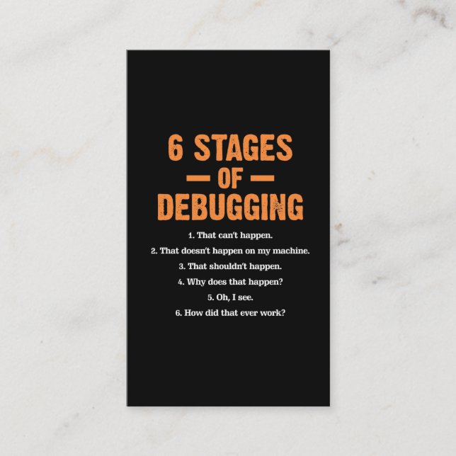 Debuggen des Coder-Fehlercodierungsprogramms Visitenkarte (Vorderseite)