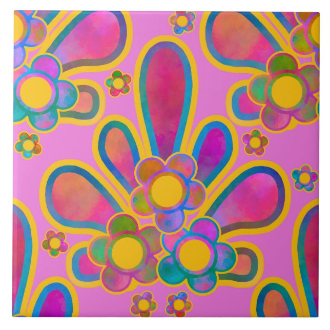 Decadent Guilded Retro Watercolor Ploomf bei Sonne Fliese (Vorderseite)