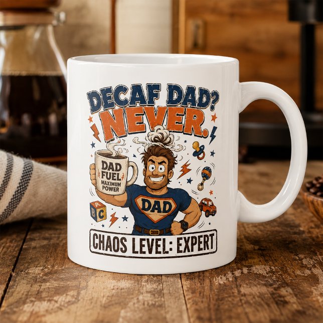 Decaf-Vater-Niemals-Chaos-Level-Experte-Lustiger-V Kaffeetasse (Von Creator hochgeladen)