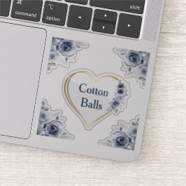 Decal 3" x 3" Blue Floral Cotton Balls Aufkleber