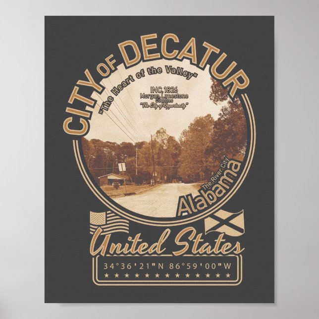 DECATUR ALABAMA - VINTAGE STADTSTRASSE POSTER (Vorne)