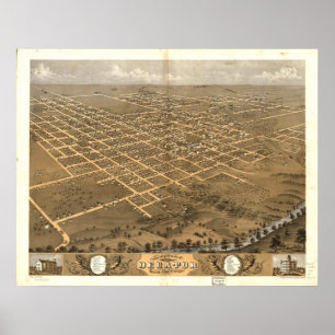 Decatur Illinois 1869 Antique Panoramabalkarte Poster