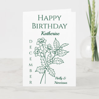 December Birth Flower Holly And Narcissus Karte