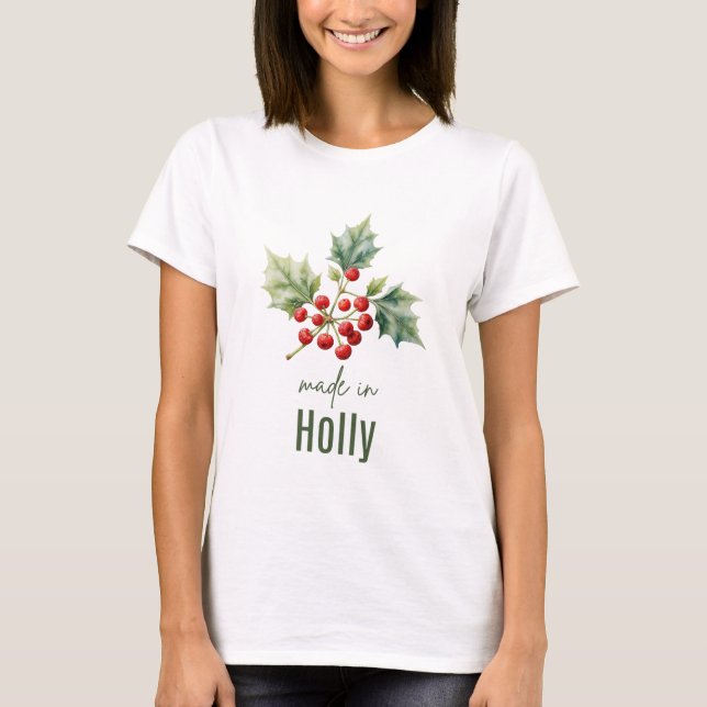 December Holly Birth Flower Watercolor Art  T-Shirt (Vorderseite)