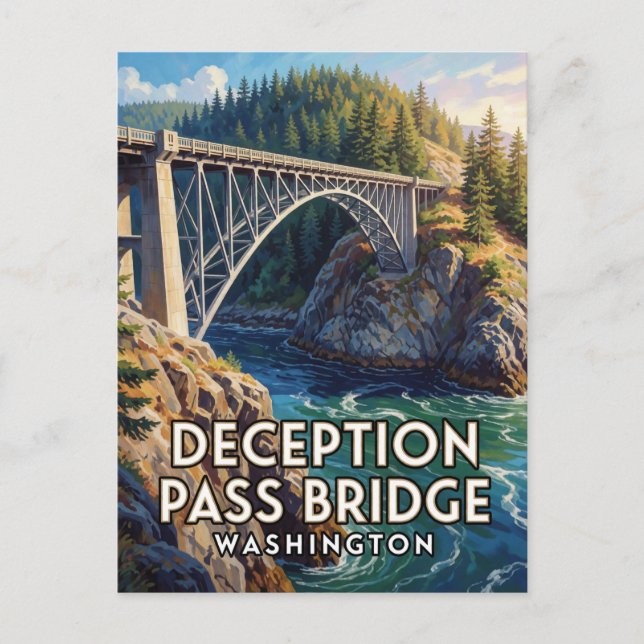 Deception Pass Bridge — Washington Postkarte (Vorderseite)