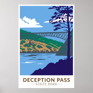Deception Pass Staat Park Bridge Washington Retro Poster