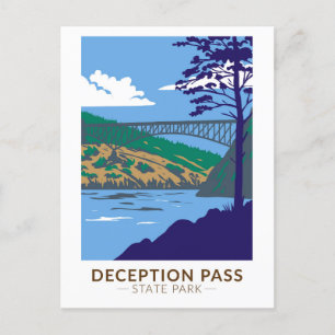 Deception Pass Staat Park Bridge Washington Retro Postkarte