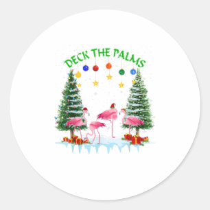 Deck den Palms Merry Flamingo Weihnachten Runder Aufkleber