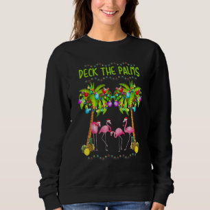 Deck den Palms Merry Pink Flamingo Christmas Hawai Sweatshirt