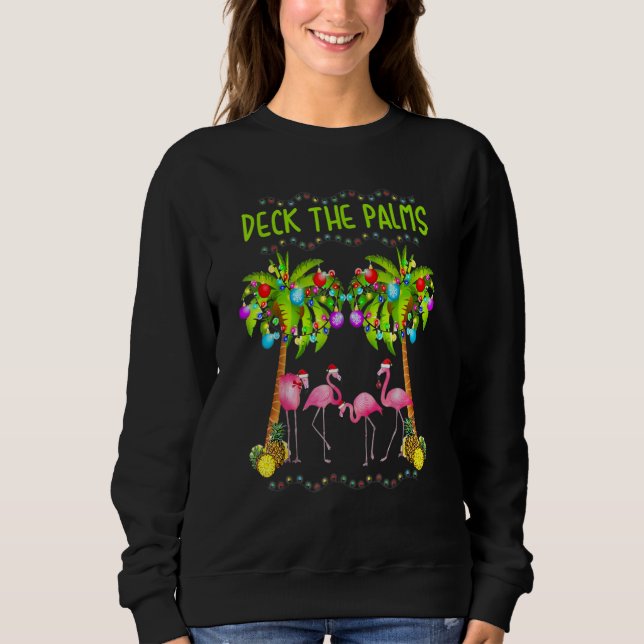 Deck den Palms Merry Pink Flamingo Christmas Hawai Sweatshirt (Vorderseite)