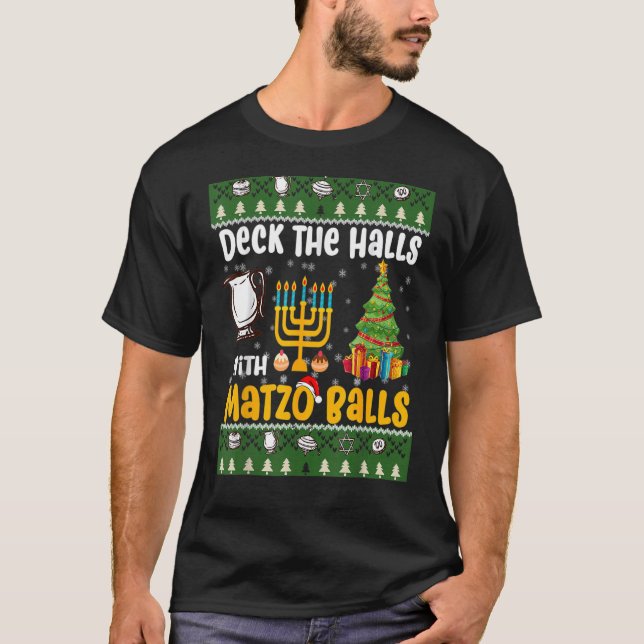Deck die Hallen mit Matzo Balls jüdisch Hanukkah T-Shirt (Vorderseite)