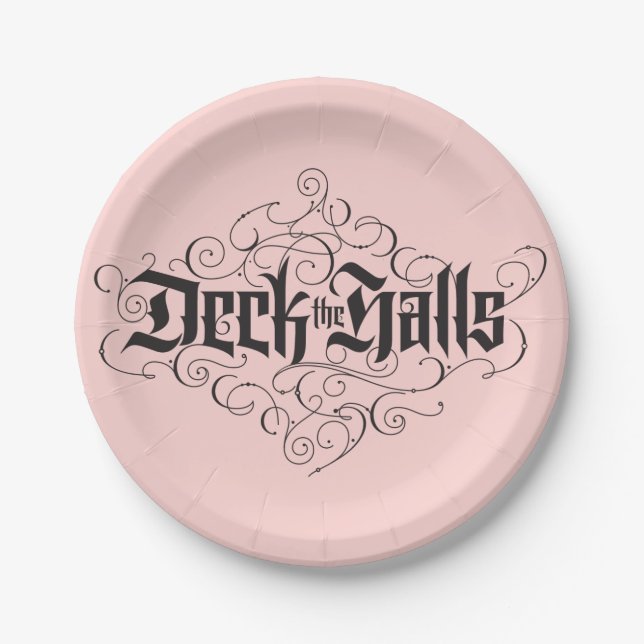 Deck die Hallen Moderne Weihnachten Rosa Schwarz Pappteller (Vorderseite)