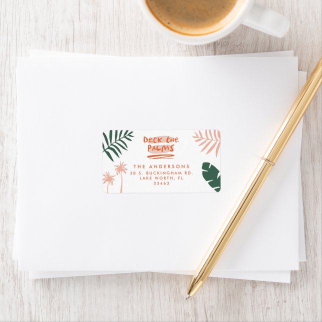 Deck die Palmen hellen farbenfrohen Weihnachten Adressaufkleber (Insitu)