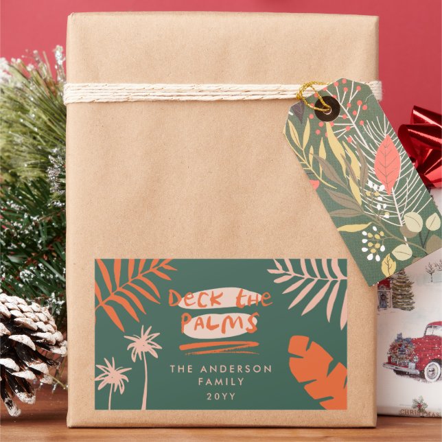 Deck die Palmen Weihnachten tropischen modern Rechteckiger Aufkleber (Feiertag)