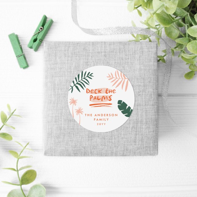 Deck die Palmen Weihnachten tropisches modernes Fo Runder Aufkleber (Von Creator hochgeladen)