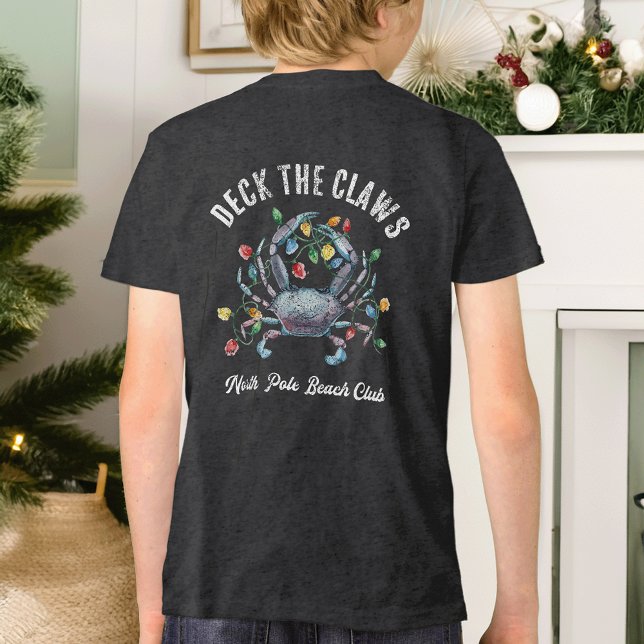 „Deck the Claws“ Blaue Krabbe Weihnachten Tri-Blend Shirt (Von Creator hochgeladen)