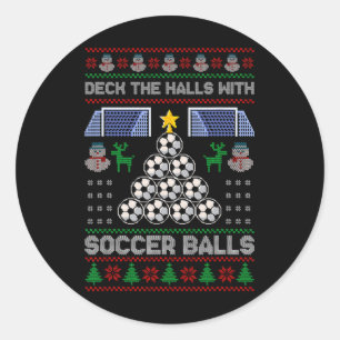 Deck The Hall Mit Fußball Hässliches Weihnachten F Runder Aufkleber