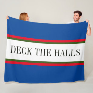 DECK THE HALLS Blue Red Green Streifen Fleecedecke