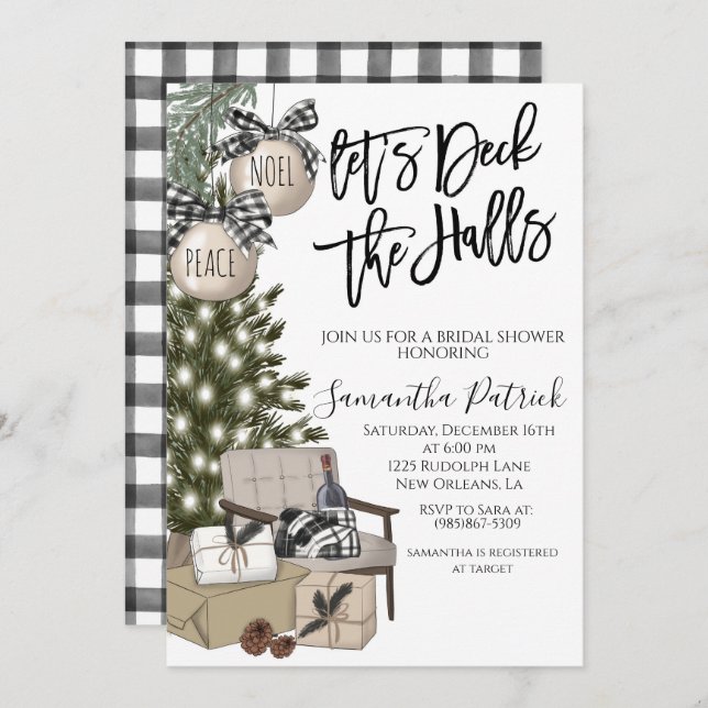 Deck the Halls Christmas Bridal Dusche Einladung (Vorne/Hinten)
