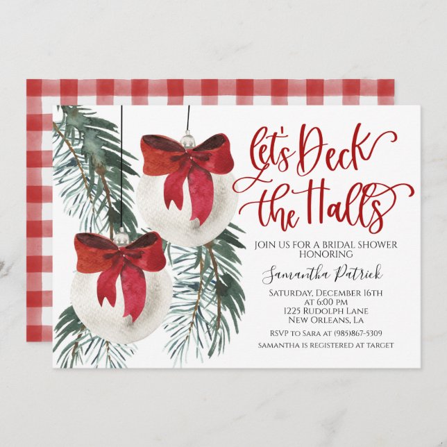 Deck the Halls Christmas Bridal Dusche Einladung (Vorne/Hinten)