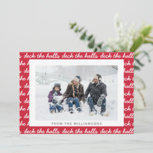 Deck The Halls Christmas Script Pattern Red Foto Feiertagskarte