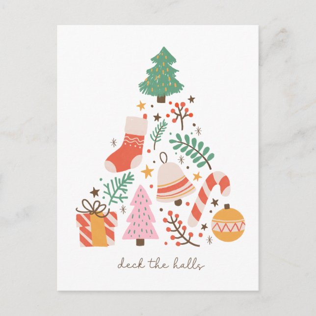 Deck the Halls Christmas Tree Feiertagspostkarte (Vorderseite)