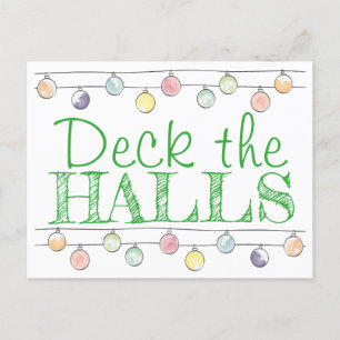 Deck the Halls Christmas Watercolor Ornaments Feiertagspostkarte